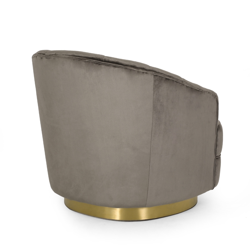 Benjara Accent Armchair- Channel Tufted Gray Velvet- Gold Metal Base