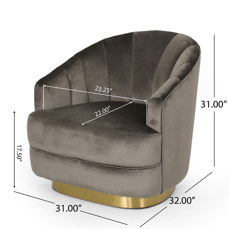 Benjara Accent Armchair- Channel Tufted Gray Velvet- Gold Metal Base