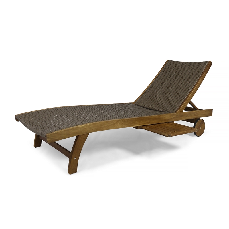 Benjara Benna Outdoor Chaise Lounger Set of 2- Pull-Out Tray- Brown 79 Inch