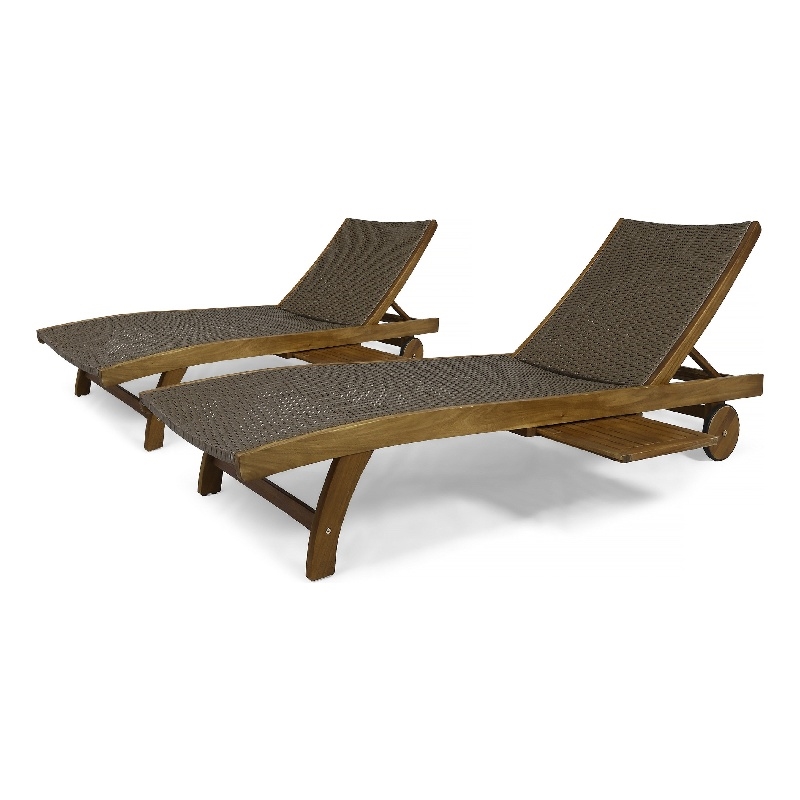 Benjara Benna Outdoor Chaise Lounger Set of 2- Pull-Out Tray- Brown 79 Inch