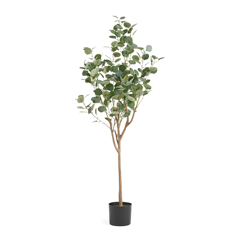 Benjara Zylo Faux Tree Eucolites Plant- 59 Inch- Green Polyester