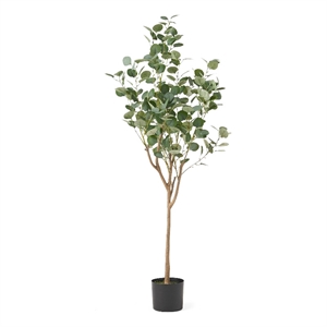 Benjara Zylo Faux Tree Eucolites Plant- 59 Inch- Green Polyester