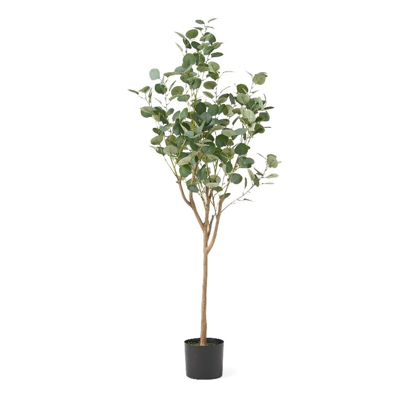 Benjara Zylo Faux Tree Eucolites Plant- 59 Inch- Green Polyester