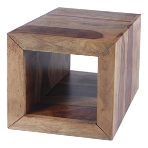 Benjara 16&quot Cube Shape Rosewood Side Table With Cutout Bottom- Brown