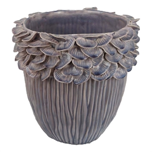 Benjara Decorative Planter- 13&quot Ribbed Seashell Design- Purple Ceramic