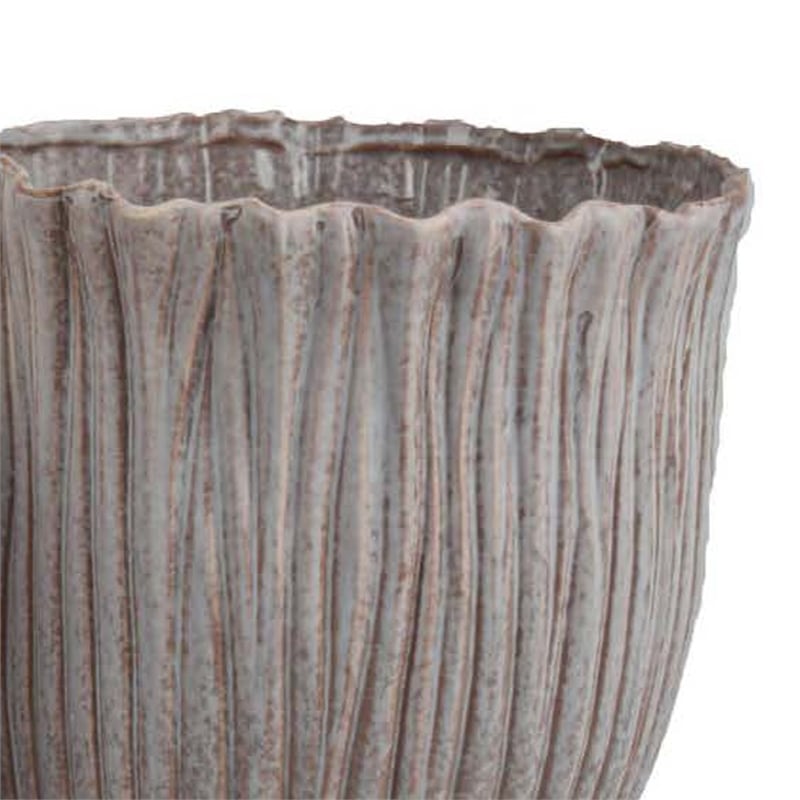 Benjara Decorative Planter Set of 2- Ribbed Texture Gray Ceramic Body