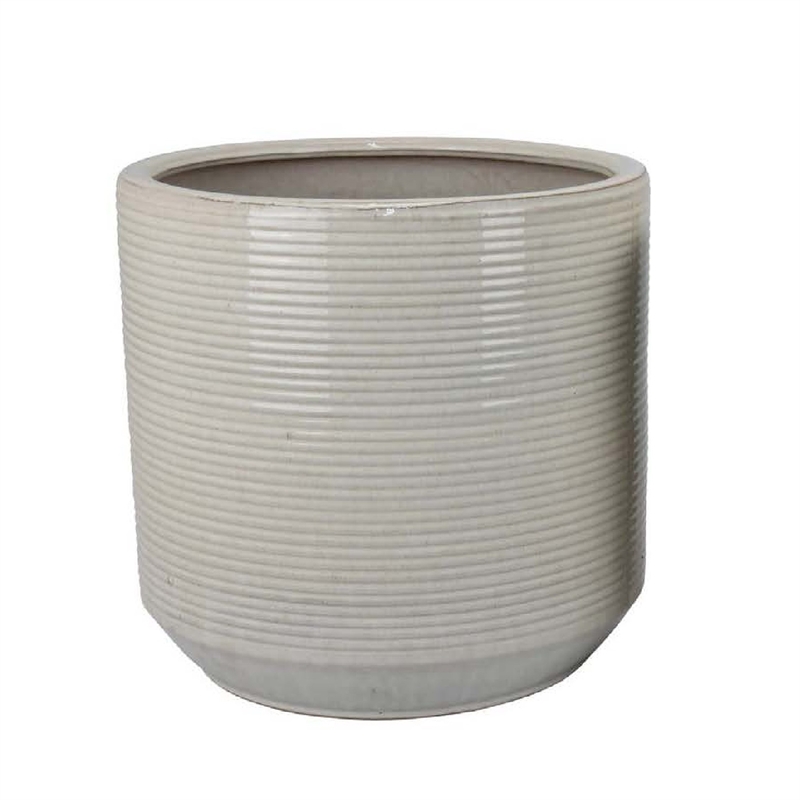 Benjara Gloria Round Planter Set of 2- Textured White Ceramic 15 14 Inch