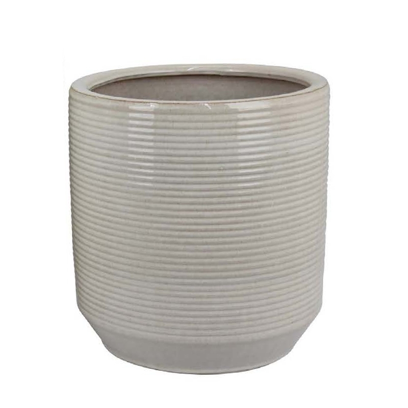 Benjara Gloria Round Planter Set of 2- Textured White Ceramic 15 14 Inch