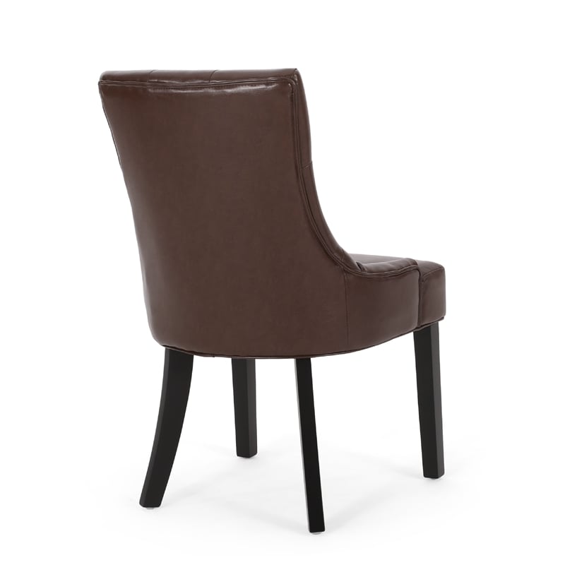 Benjara Chen Dining Chair Set of 2- Curved Brown Diamond Tufted Faux Leather