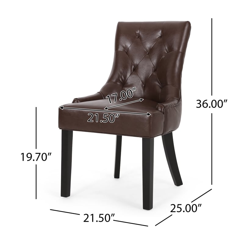 Benjara Chen Dining Chair Set of 2- Curved Brown Diamond Tufted Faux Leather