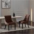 Benjara Chen Dining Chair Set of 2- Curved Brown Diamond Tufted Faux Leather