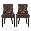 Benjara Chen Dining Chair Set of 2- Curved Brown Diamond Tufted Faux Leather