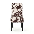 Benjara Serie Dining Chair Set of 2- Cowhide Pattern Beige Velvet- Rubberwood