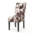Benjara Serie Dining Chair Set of 2- Cowhide Pattern Beige Velvet- Rubberwood