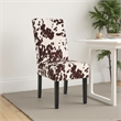 Benjara Serie Dining Chair Set of 2- Cowhide Pattern Beige Velvet- Rubberwood