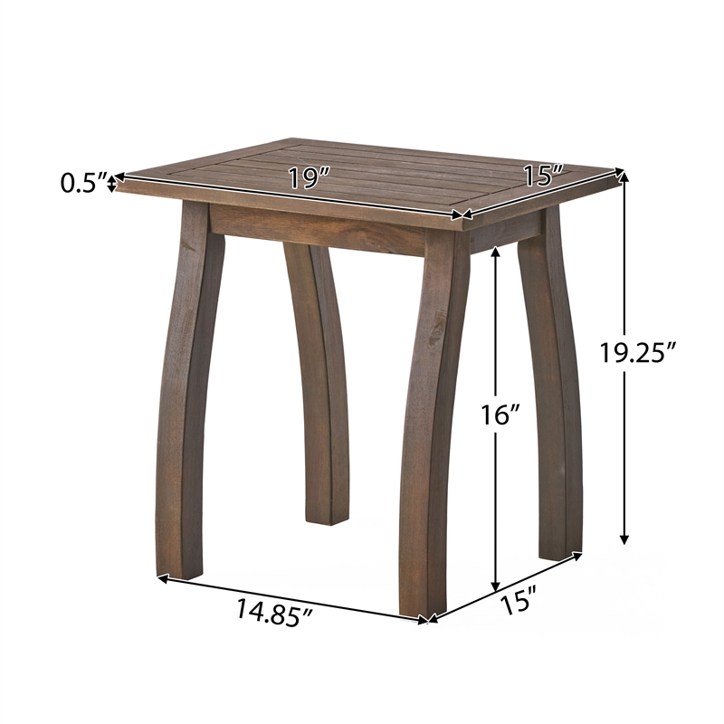Benjara Bang Outdoor Accent Table- 19 Inch- Gray Acacia Wood Slatted Top