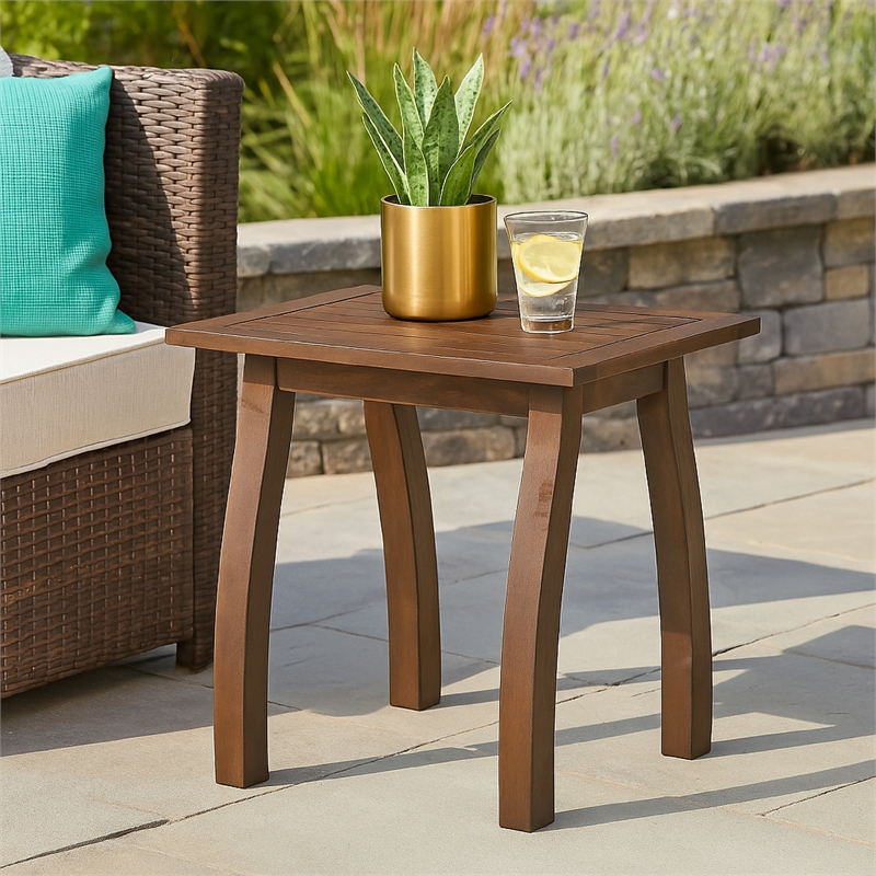 Benjara Bang Outdoor Accent Table- 19 Inch- Gray Acacia Wood Slatted Top