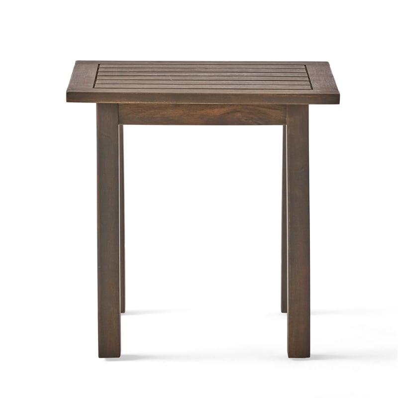 Benjara Bang Outdoor Accent Table- 19 Inch- Gray Acacia Wood Slatted Top