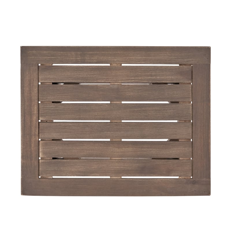 Benjara Bang Outdoor Accent Table- 19 Inch- Gray Acacia Wood Slatted Top