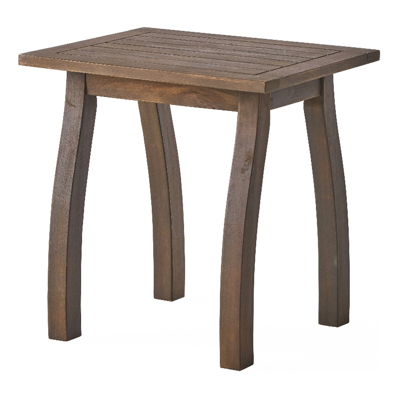 Benjara Bang Outdoor Accent Table- 19 Inch- Gray Acacia Wood Slatted Top