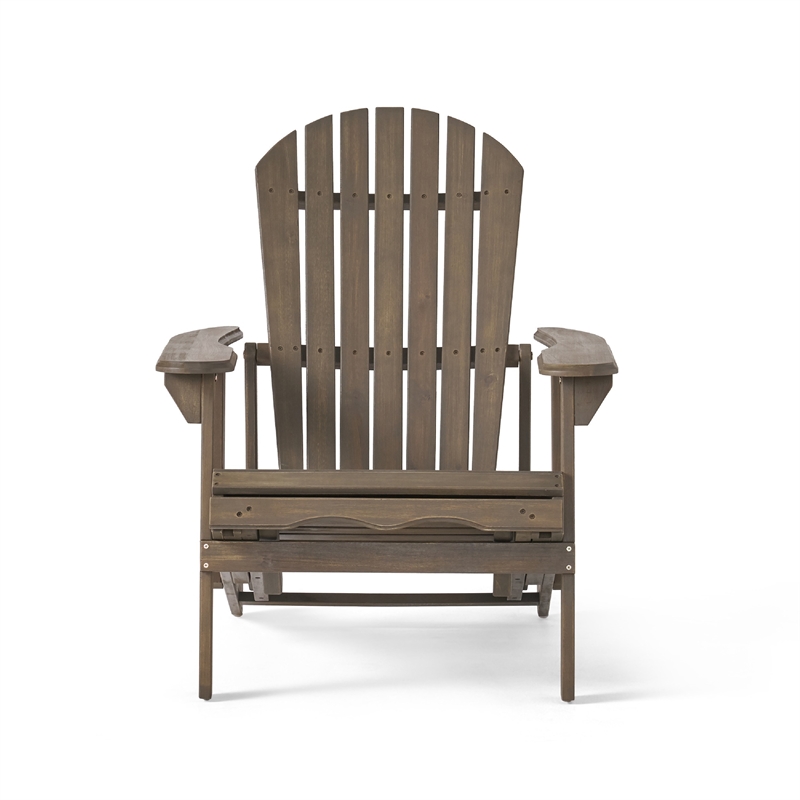 Benjara Libo Outdoor Recliner Adirondack Chair- Slatted Gray Acacia Wood