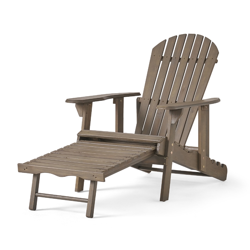 Benjara Libo Outdoor Recliner Adirondack Chair- Slatted Gray Acacia Wood