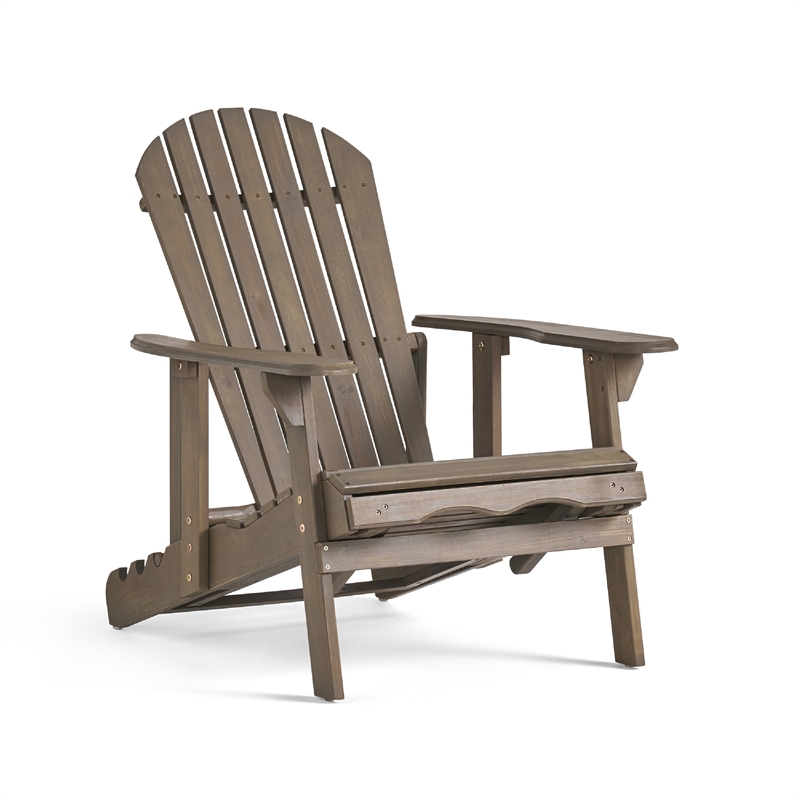 Benjara Libo Outdoor Recliner Adirondack Chair- Slatted Gray Acacia Wood