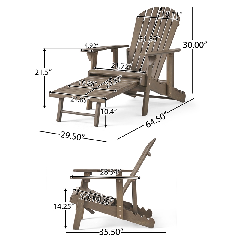 Benjara Libo Outdoor Recliner Adirondack Chair- Slatted Gray Acacia Wood