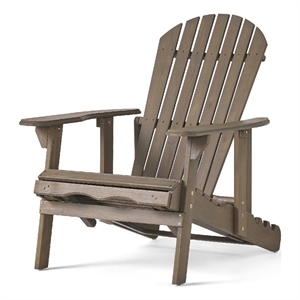 Benjara Libo Outdoor Recliner Adirondack Chair- Slatted Gray Acacia Wood