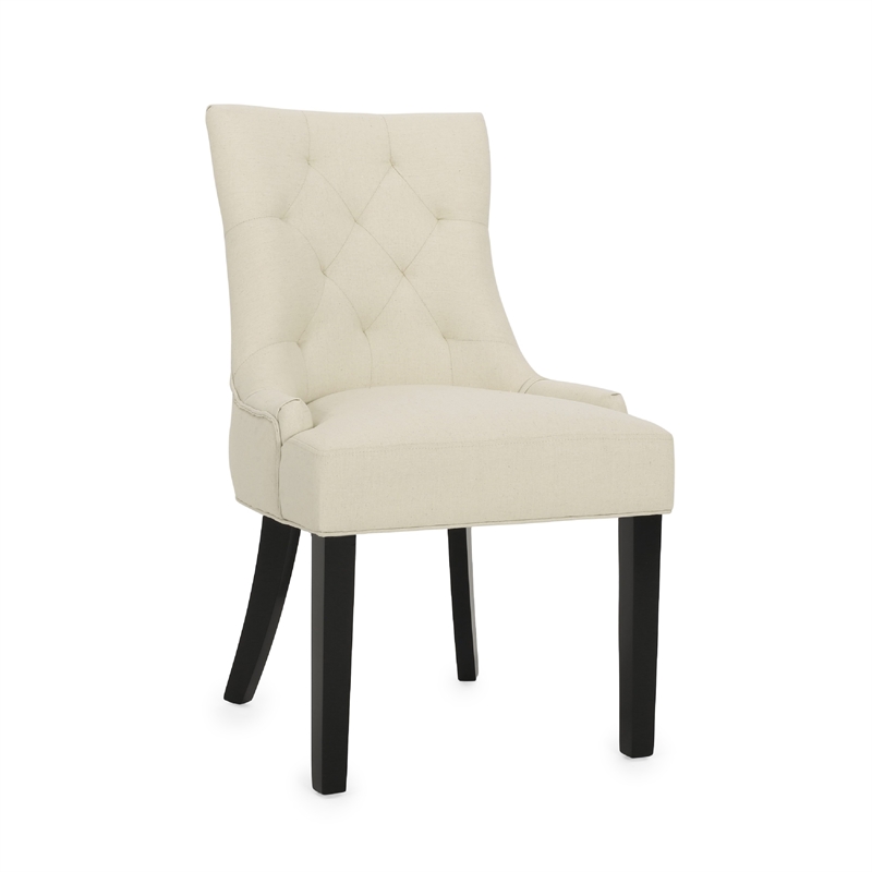 Benjara Chen Dining Chair Set of 2- Beige Fabric Upholstered Tufted Backrest