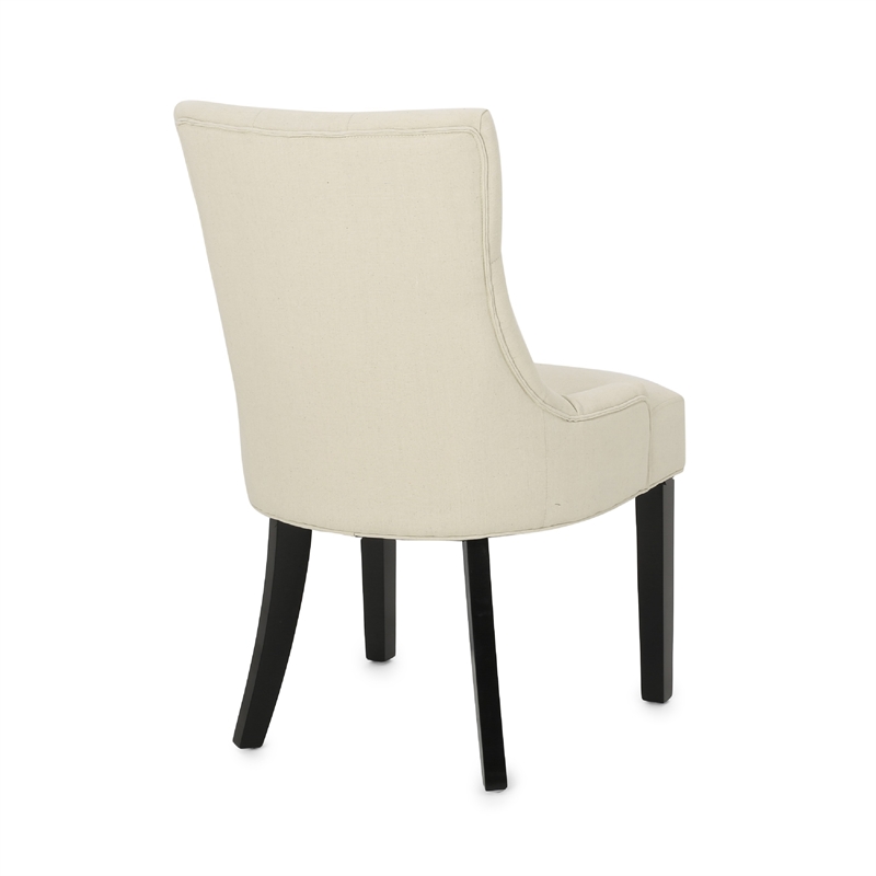 Benjara Chen Dining Chair Set of 2- Beige Fabric Upholstered Tufted Backrest