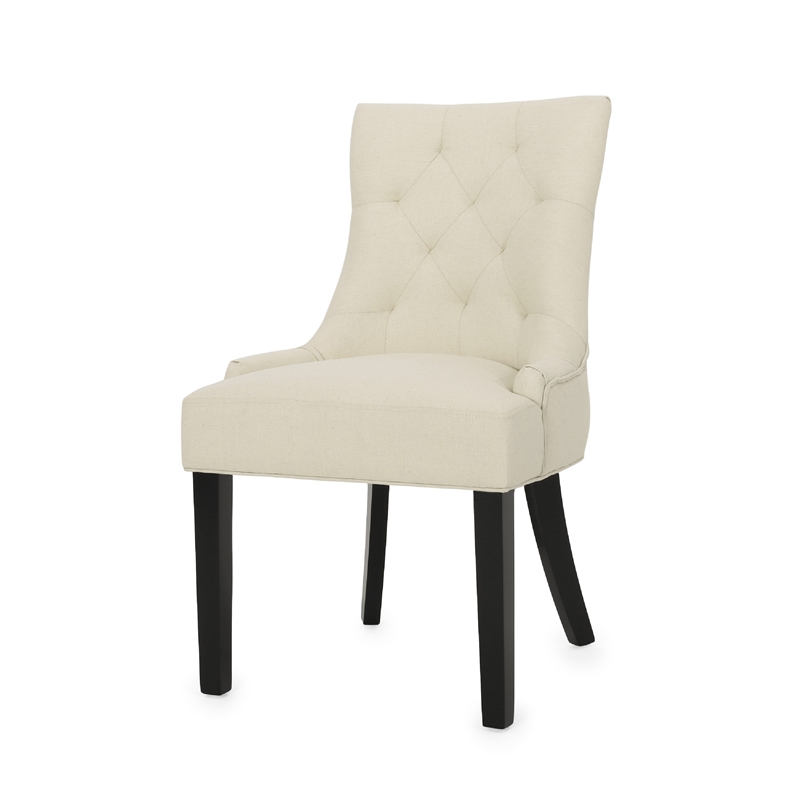Benjara Chen Dining Chair Set of 2- Beige Fabric Upholstered Tufted Backrest