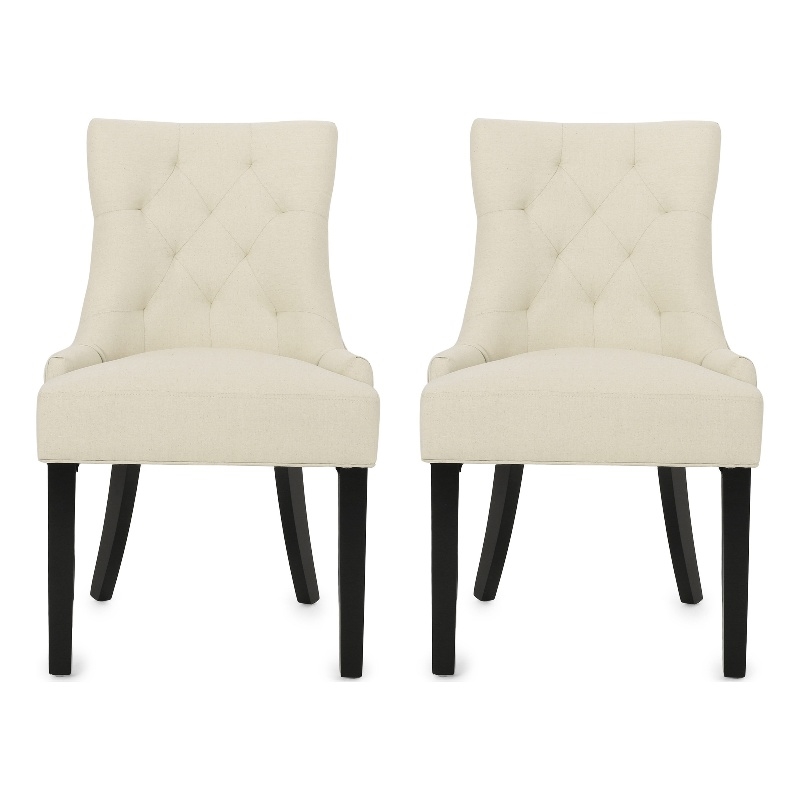 Benjara Chen Dining Chair Set of 2- Beige Fabric Upholstered Tufted Backrest