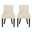 Benjara Chen Dining Chair Set of 2- Beige Fabric Upholstered Tufted Backrest