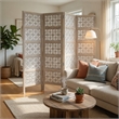 Benjara Taj 4 Panel Folding Room Divider Screen- Antique White Mango Wood