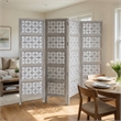 Benjara Taj 4 Panel Folding Room Divider Screen- Antique White Mango Wood