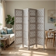 Benjara Taj 4 Panel Folding Room Divider Screen- Antique White Mango Wood