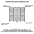 Benjara Taj 4 Panel Folding Room Divider Screen- Antique White Mango Wood