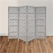 Benjara Taj 4 Panel Folding Room Divider Screen- Antique White Mango Wood