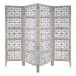 Benjara Taj 4 Panel Folding Room Divider Screen- Antique White Mango Wood
