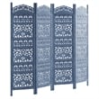 Benjara Jumbo 4 Panel Folding Room Divider Screen- Antique Blue Mango Wood