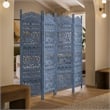 Benjara Jumbo 4 Panel Folding Room Divider Screen- Antique Blue Mango Wood