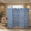 Benjara Jumbo 4 Panel Folding Room Divider Screen- Antique Blue Mango Wood