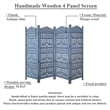 Benjara Jumbo 4 Panel Folding Room Divider Screen- Antique Blue Mango Wood