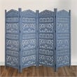 Benjara Jumbo 4 Panel Folding Room Divider Screen- Antique Blue Mango Wood