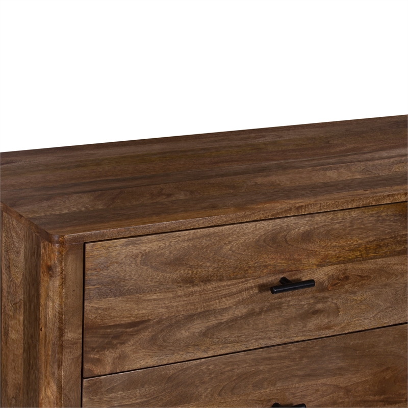 Benjara Tao 6 Drawers Dresser- Mango Wood- Walnut Finish- 60