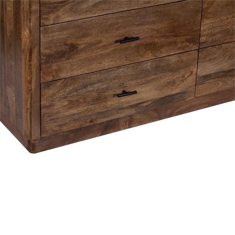 Benjara Tao 6 Drawers Dresser- Mango Wood- Walnut Finish- 60