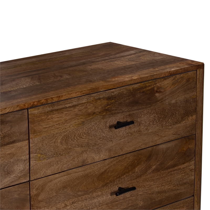 Benjara Tao 6 Drawers Dresser- Mango Wood- Walnut Finish- 60