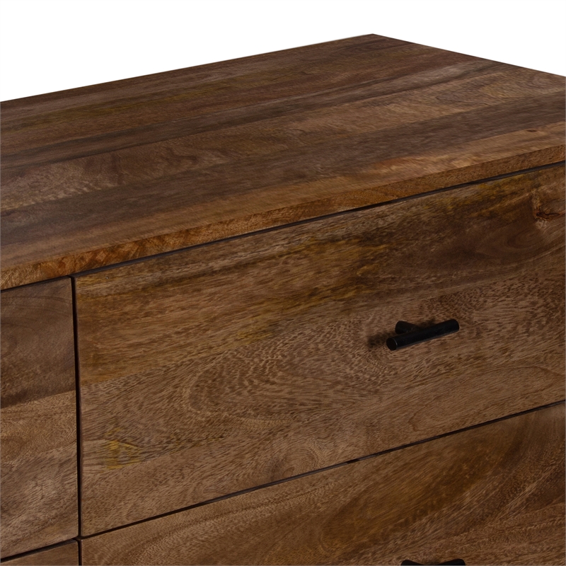 Benjara Tao 6 Drawers Dresser- Mango Wood- Walnut Finish- 60