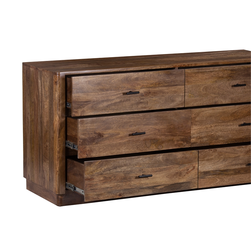 Benjara Tao 6 Drawers Dresser- Mango Wood- Walnut Finish- 60